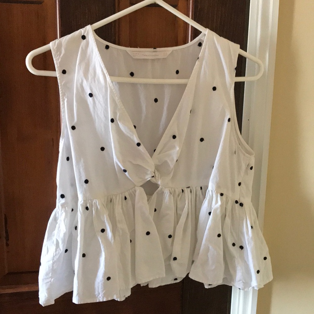 White and Black Polka Dot Cropped Going Out Top